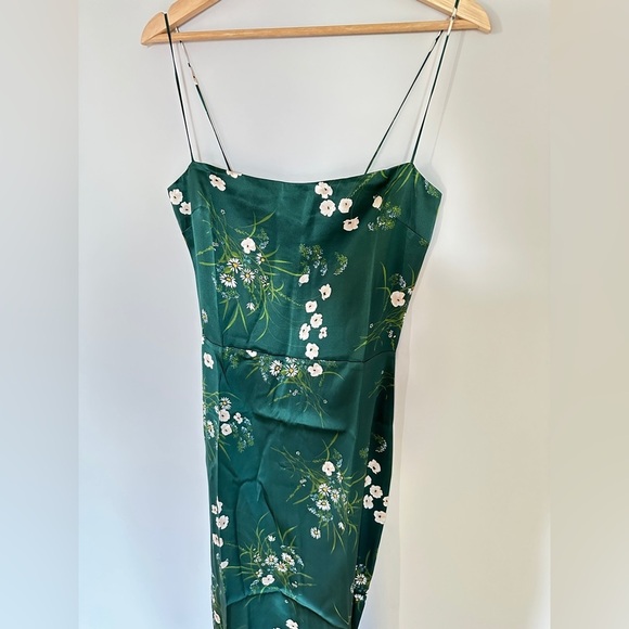 NEW Reformation Frankie Silk  Dress in Buena Green Floral | size 2 - Picture 9 of 14